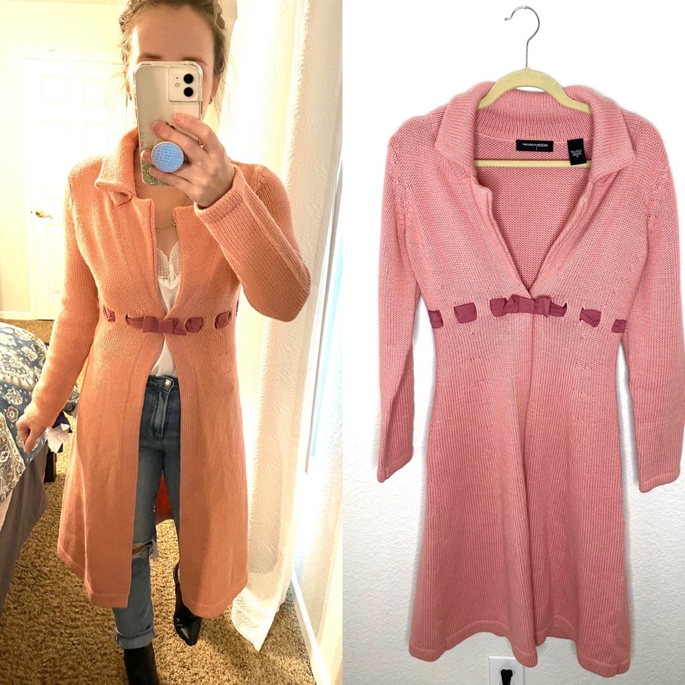 Vintage Victorias Secret Moda International Wool Long Pink Cardigan Duster small